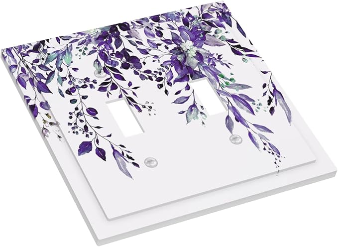 Decorative Light Switch Cover Plate Purple Eucalyptus Boho Olive Leaves Country Unique 2 Gang Wall Plate Cover Double Toggle Switch Plate Covers Electric Dual Device Electrical Faceplate