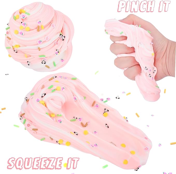 Pink Peach Butter Slime Kit, with Fun Panda Slime Add Ins, Soft Non-Sticky, Scented Slime Kit for Kids, Birthday Gifts for Boys & Girls, Classroom Rewards, DIY Stress Relief Toy (300 ml)