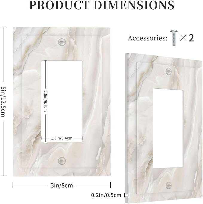 Abstract Luxury White Marble Texture Decorative Outlet Covers 1 Gang Single Rocker Light Switch Cover Plate Wall Plates GFCI Faceplate for Bathroom Kitchen Living Room Decor