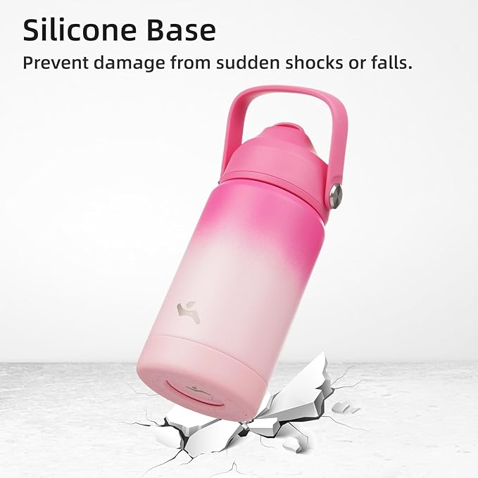 Konokyo Insulated Water Bottle with Straw Lid,18 oz Stainless Steel Vacuum Metal Bottle with Silicone Handle,Cherry Blossom