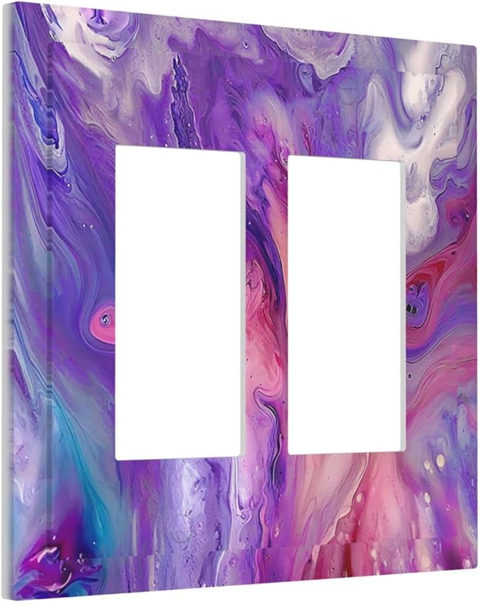 Liquid Marble Modern Abstract Texture Abstract Purple Paint Wall Art Decorative Outlet Covers 2 Gang Double Gfci Rocker Electrical Wall Panels Light Switch Cover Plate for Office Living Room