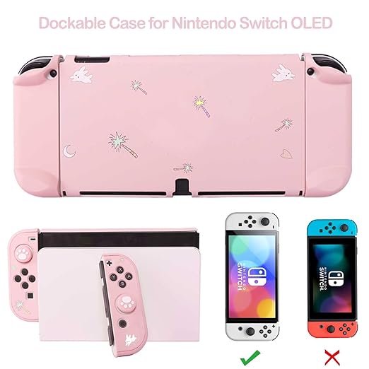 GUTIAL Accessories Bundle for Nintendo Switch OLED - Pink Girly Accessories Kit for Nintendo Switch Oled Model 2021 with Carry Case Screen Protector Cover Case Stand Cute Thumb Grips for Girls - Pink