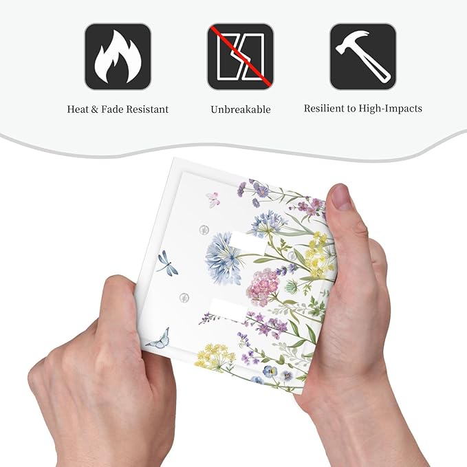 Colorful Wildflowers Dragonfly Lavender Butterfly Insect Decorative Switch Plates 2 Gang Double Toggle Outlet Light Switch Cover Wall Plate Electrical Faceplate for Bedroom Living Room Decor