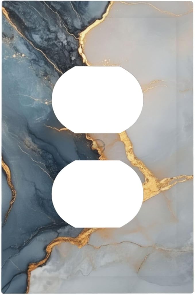 Abstract Blue Granite Luxury Texture Print 1 Gang Electrical Duplex Outlet Covers Light Switch Cover Receptacle Wall Plate Decorative Faceplate for Country Bedroom Kitchen Living Room Decor