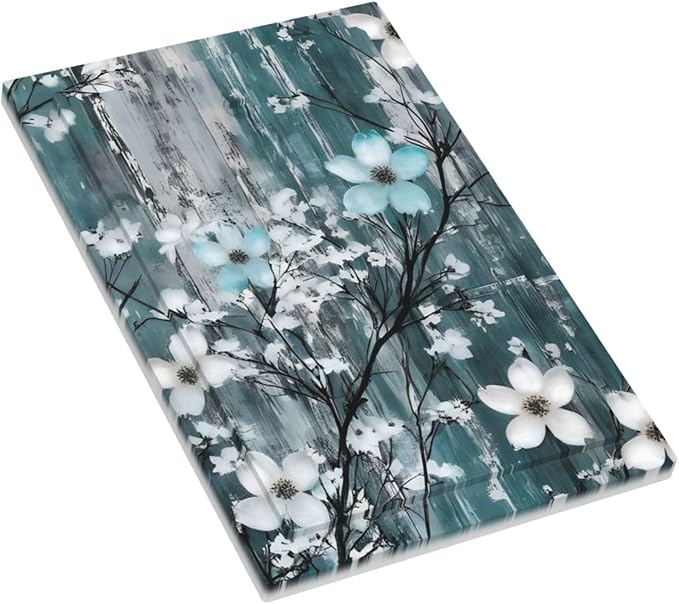 Rustic Blue Watercolor Flower Wooden Background Light Switch Cover Plate 1 Gang No Device Blank Electrical Wall Plates Faceplate Decorative Switch Plate for Bedroom Living Room Decor