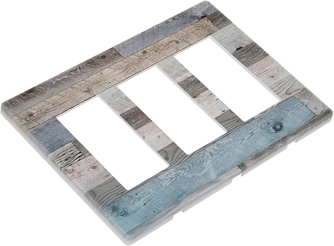 Cabin Rustic Kitchen Country Style 3 Gang Triple Decorator/GFCI/Rocker Wallplate Screwless Decorative Farm Barn Door Wood Grain Three Device Jumbo Size Outlet Light Switch Receptacle Face Plate Cover