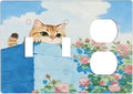 Cat Flower 2 Toggle 1 Duplex Receptacle Outlet Cover Wall Plate Decorative 3 Gang Light Switch Covers Electrical Switchplate Home Decorate Faceplat for Bathroom Bedroom Kitchen Room 4.5 x 6.4 Inch