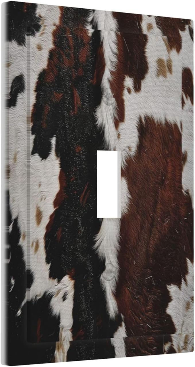 Cowhide Print Abstract Animal Fur Rustic Decorative Light Switch Cover 1 Gang Single Toggle Device Electrical Faceplate Switchplates Decorator Outlet Wall Plate for Farmhouse Home Decor