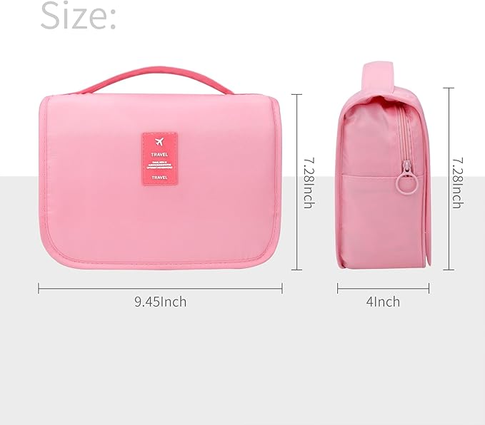 Lcsmaokin Large Capacity Toiletry Bag Travel Bag with Hanging Hook for Men and Women Waterproof Travel Cosmetic Bag Bathroom Storage Bag for Brushes Set, Full-Sized Shampoo,Accessories(Pink)