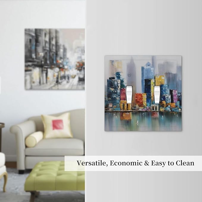 Colorful Nyc Skyline Textured Modern Abstract Decorative Switch Plates 2 Gang Double Toggle Outlet Light Switch Cover Wall Plate Electrical Faceplate for Bedroom Living Room Decor