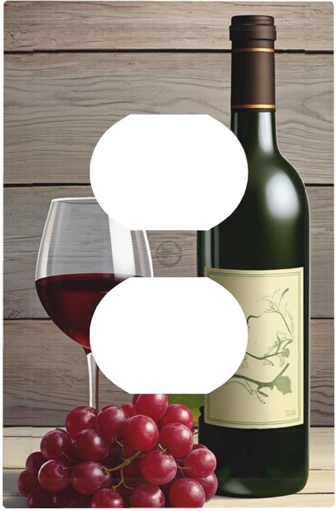 Rustic Wine & Grape Vineyard Scene Duplex Wall Plate - 1-Gang Standard US Size Wine Lover's Home Outlet Covers for Kitchen Decor