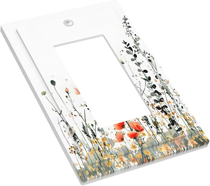 Vintage Country Style Watercolor Leaves Wildflowers Floral Decorative Outlet Covers 1 Gang Single Rocker Light Switch Cover Plate Wall Plates GFCI Faceplate for Bedroom Living Room Decor