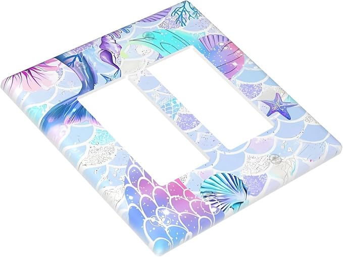 Mermaid Girl Light Switch Cover Plates Decorative 2 Gang Double Rocker Wall Plate Electrical Switchpalte Faceplate for Kid Bedroom Home Bathroom Decor 4.5" x 4.5"
