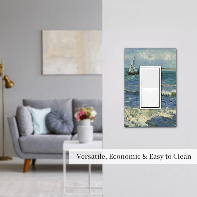 Nautical Ocean Waves Sailboat Painting Blue Sky Decorative Outlet Covers 1 Gang Single Rocker Light Switch Cover Plate Wall Plates GFCI Faceplate for Bathroom Bedroom Decor
