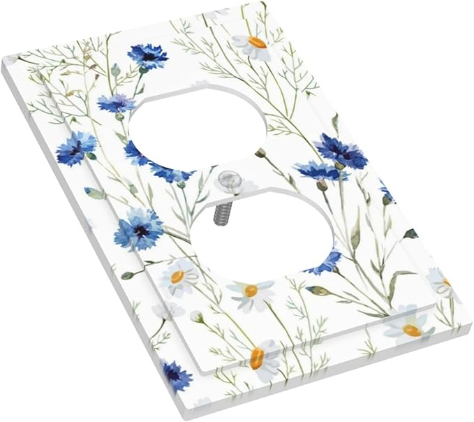 Decorative Outlet Covers Watercolor Daisy Blue Floral Vintage Plant 1 Gang Duplex Light Switch Cover Plate Electrical Switch plates WallPlates Socket Covers for Bedroom Home Decor