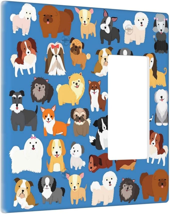 Cute Animal Dogs Puppy Decorative Outlet Cover Blank And Rocker Light Switch Plate Cover Electricity Receptacles Plates For Home Kitchen Living Bedroom 4.6 * 4.5