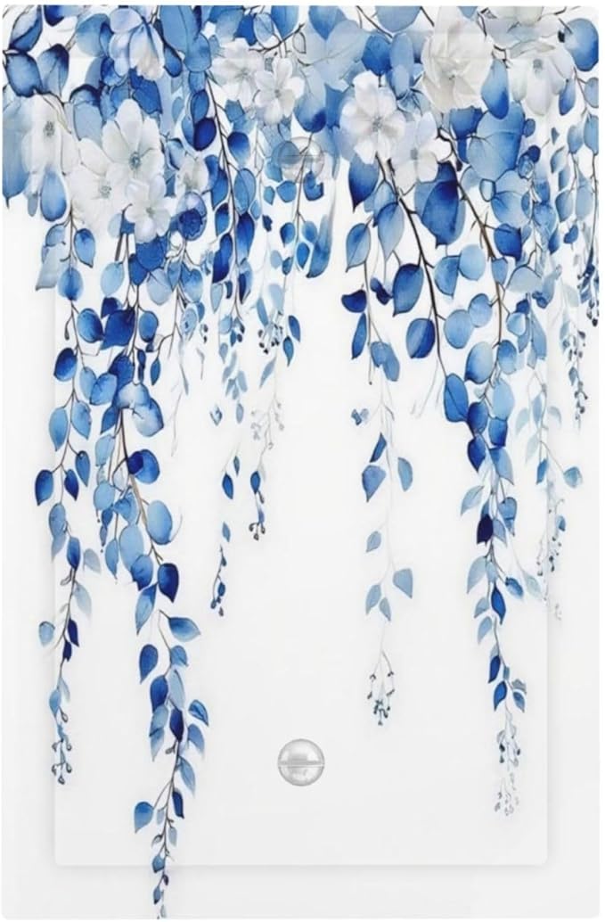 Blue Eucalyptus Leaves Floral Vine Flower Light Switch Cover Plate 1 Gang No Device Blank Electrical Wall Plates Faceplate Decorative Switch Plate for Bedroom Living Room Decor