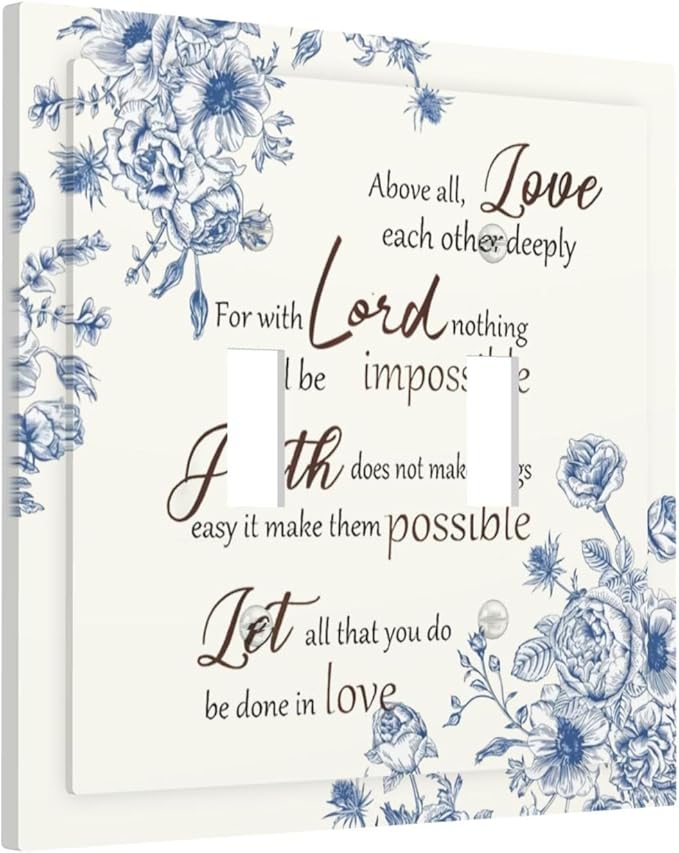 Decorative Light Switch Cover Plate Inspirational Quotes Blue Flower Floral 2 Gang Outlet Covers Double Toggle Wall Plates for Electrical Outlets Switch Plate Covers Faceplate for Home Decor