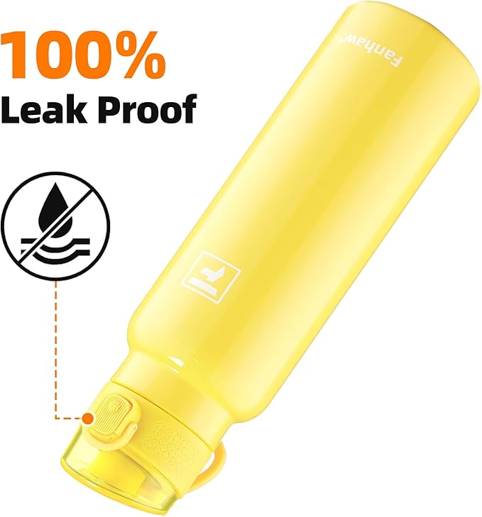 Fanhaw Daylite Series 24 oz Stainless Steel Insulated Water Bottle with Silicone Spout Lid, Double-Wall Vacuum Leakproof Metal Bottle, Anniversary Birthday Gift for Kids, Women & Men (Bright Yellow)