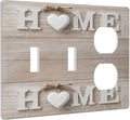 Farm Country Love Home Wood Print 3-Gang 2-Toggle 1-Duplex Receptacle Combination Light Switch Decorative Triple Combo Device Switches/Rocker Outlet Covers and Wall Plate