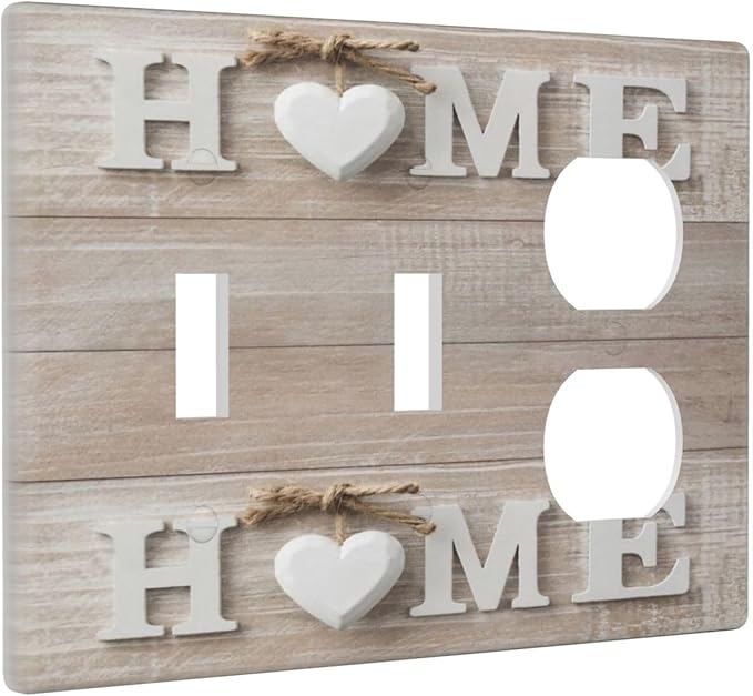 Farm Country Love Home Wood Print 3-Gang 2-Toggle 1-Duplex Receptacle Combination Light Switch Decorative Triple Combo Device Switches/Rocker Outlet Covers and Wall Plate