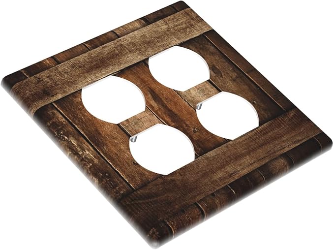 Brown Wooden Barn Door Old Wood Print Outlet Covers 2 Gang Double Duplex Decorative Light Switch Covers Electrical Wallplates Socket Faceplate for Farmhouse Home Decor