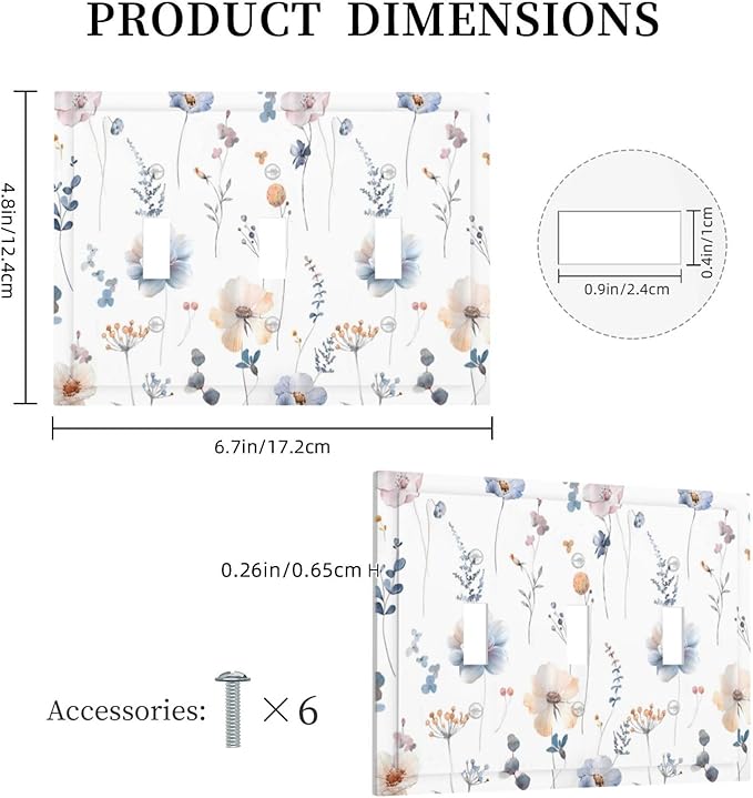 Wildflowers Plant Leaves Floral Berry Decorative Switch Plates 3 Gang Wall Plate Triple Toggle Light Switch Cover Faceplate Electrical Wall Panels for Bed Room Living Room Decor