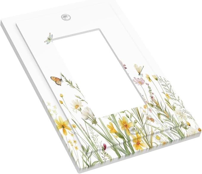 Colorful Wildflowers Dragonfly Butterfly Floral Decorative Outlet Covers 1 Gang Single Rocker Light Switch Cover Plate Wall Plates GFCI Faceplate for Bedroom Living Room Decor