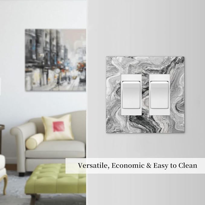 Beautiful Grey Marble Texture Simple Abstract Print Decorative Outlet Covers 2 Gang Double GFCI Rocker Electrical Wall Panels Light Switch Cover Plate for Bathroom Kitchen Decor