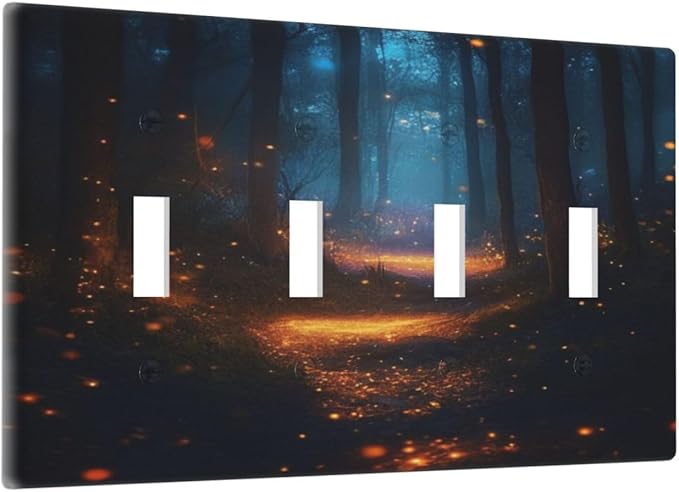 Decorative Art Light Switch Covers Enchanted Glowing Forest Quad Toggle 4 Gang Wall Plate Switch plate Electrical Faceplate for Home Decor