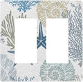 Nautical Teal Blue Beach Coastal Ocean Starfish Coral Seashell Conch 2 Gang Double Decorator/GFCI Wall Plate Rocker Outlet Light Switch Decorative Two Dual Device Receptacle Face Plate Cover Screwless