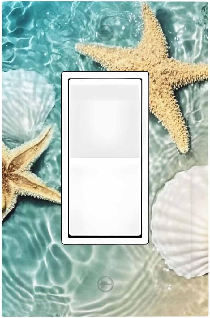 Decorative Outlet Covers Beach Starfish Ocean Conch Cameo Shell 1 Gang Single Rocker Light Switch Cover Plate Wall Plates Gfci Faceplate For Decor Kids Room Decor