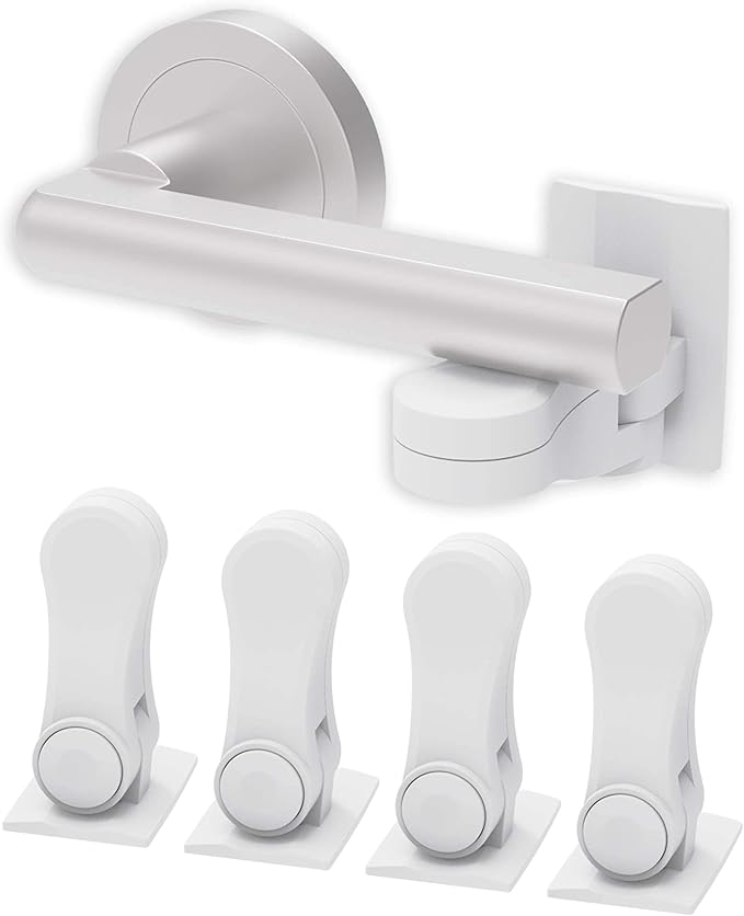 Inaya Child Proof Door Lever Lock (4-Pack) - Door Handle Lock - 3M Adhesive - Minimalist Design - No Drilling Child Safety Door Handle Locks