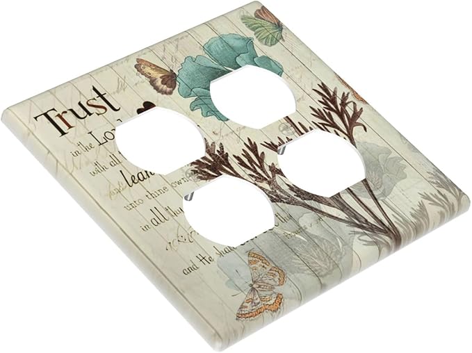 Rustic Elegant Teal Tulip Bible Inspirational Quote Outlet Covers 2 Gang Double Duplex Decorative Light Switch Covers Electrical Wallplates Socket Faceplate for Farmhouse Bedroom Decor