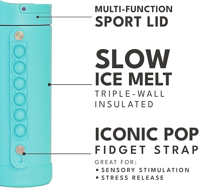 Elemental Iconic Kids Water Bottle for School - 100% Leak-Proof Insulated Water Bottles with Straw Lid & Pop-It Handle for Boys & Girls - Triple-Wall Insulated & BPA-Free, 14oz – Robin’s Egg
