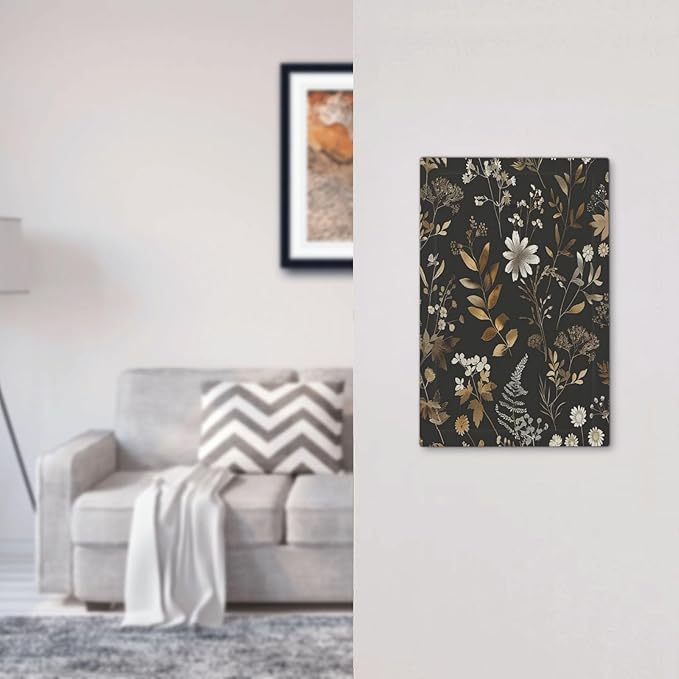 Light Switch Cover Plate Black Gold Floral Dark Leaves Vintage Flowers 1 Gang No Device Blank Electrical Wall Plates Faceplate Decorative Switch Plate for Bed Room Home Decor
