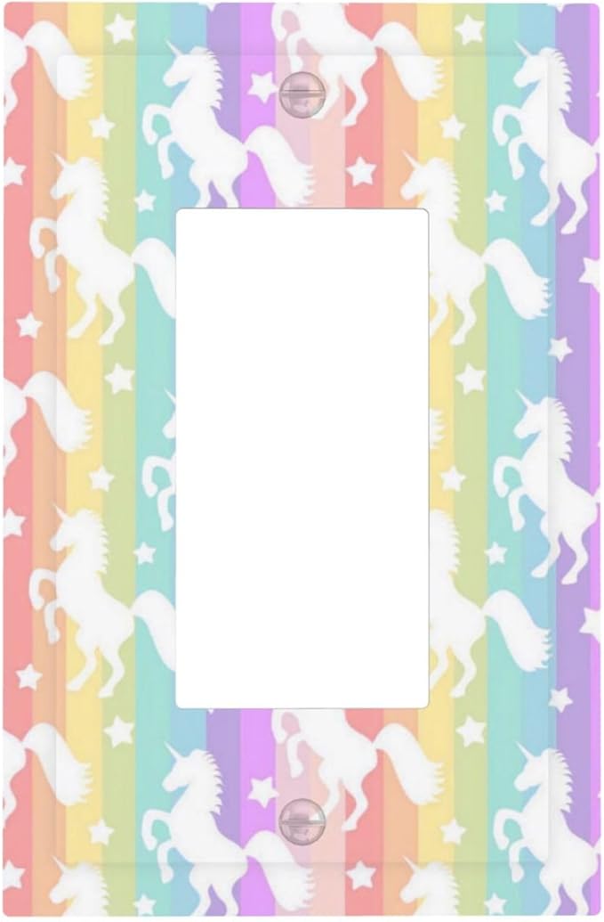 Funny Colorful Girly Rainbow Unicorn Kid Girl 1 Gang Decorator/Rocker Wallplate Single Decorator Outlet Light Switch Cover Cute Girly Decorate Decorative One Device Electrical Faceplate Cover Dimmer