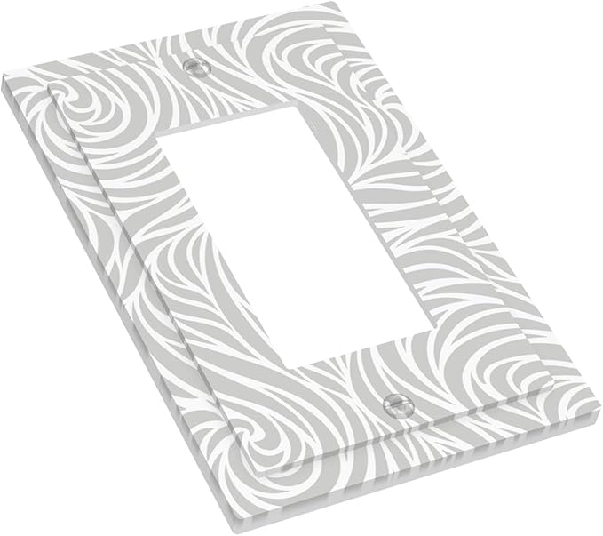 Silver Swirls Single Rocker Switch Cover - 1-Gang Standard US Size Modern Abstract Wave Vortex, Neutral Gray Decorative Light Switch Covers for Contemporary Home Decor