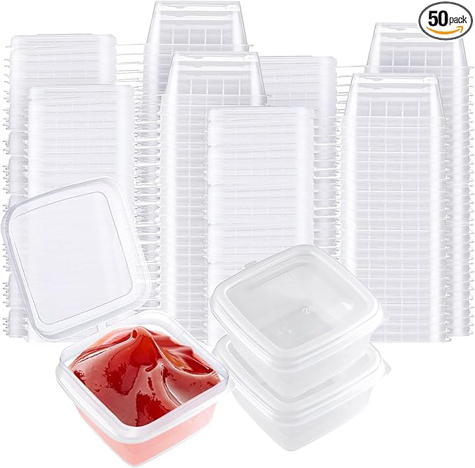 Square-shaped Disposable Sauce Cup Set - All-in-One Design with 4 Size Options, Convenient for Carrying and Use (1 oz.)