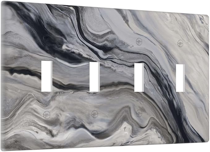 Grey And White Marble Abstract Art Print Light Switch Covers Quad Toggle Electrical Faceplate 4 Gang Wall Plate Decorative Switch Plates for Bathroom Kitchen Decor