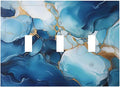 Decorative Light Switch Plate Covers Artistic Abstract Blue Marble Gold Line Painted 3 Gang Wall Plate Switch Cover Plate Triple Toggle Jumbo Electrical Faceplate for Bathroom Decor