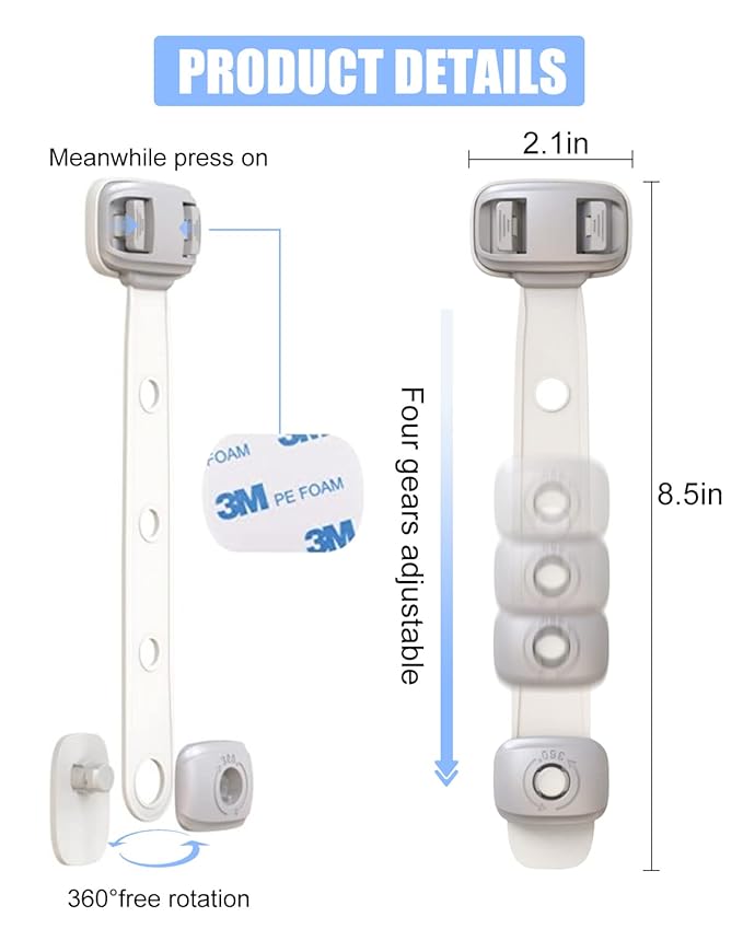 Baby Proofing Child Safety Locks(3 PCS) - Cabinet Locks for Babies,Adhesive Cabinet Latches, Multi-Purpose for Fridge Drawers,Ovens Toilet Seats,Trash Can, No Drilling (3 Count)