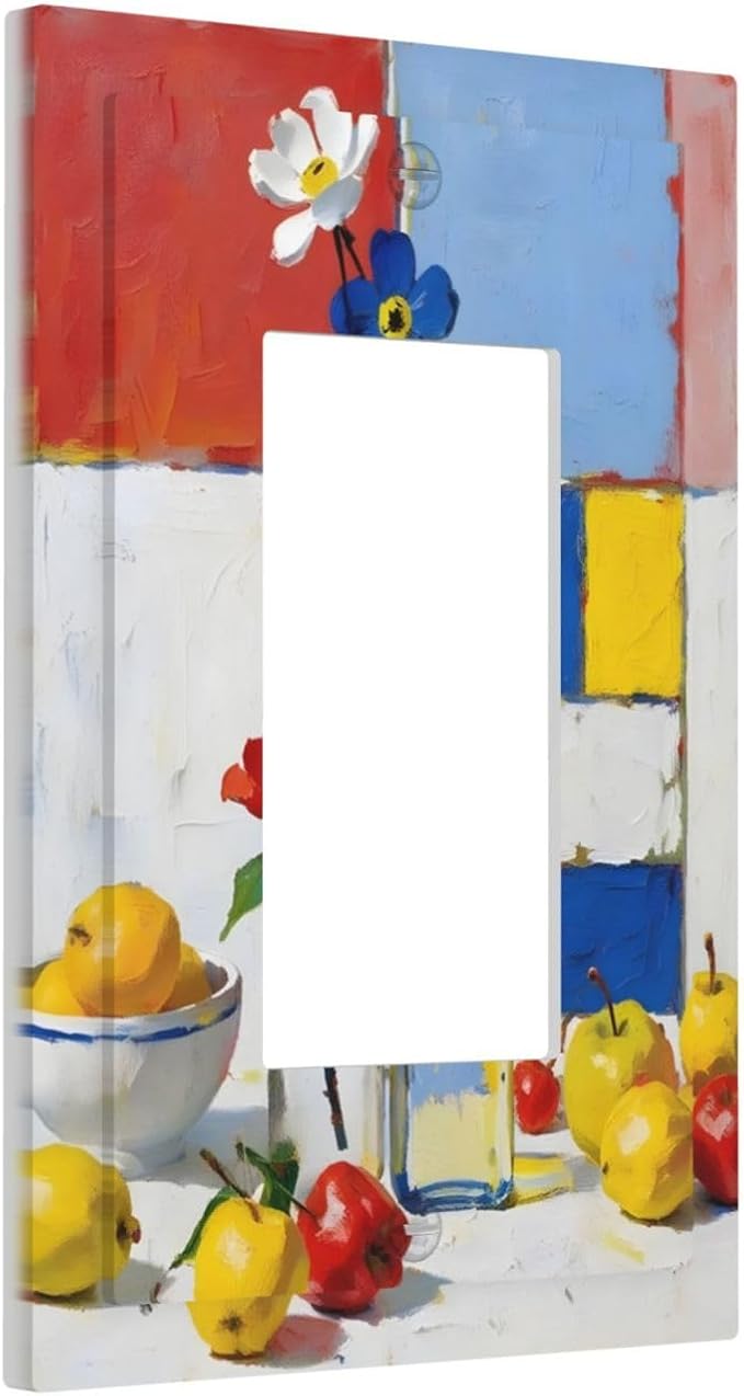 Color Block Floral Still Life Art Red Yellow Blue Abstract Decorative Outlet Covers 1 Gang Single Rocker Light Switch Cover Plate Wall Plates GFCI Faceplate for Farmhouse Bedroom Decor