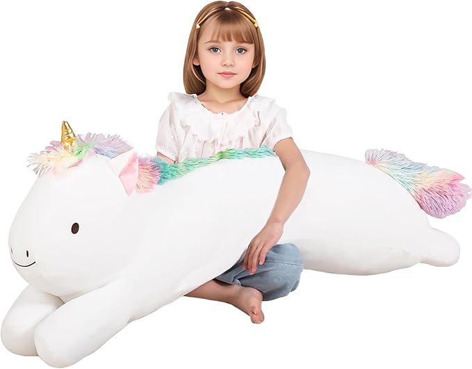 MMguai 40inch Jumbo Unicorn Stuffed Animal, Giant Rainbow Unicorn Stuffy Long Body Pillow Plush Toy, Large Soft Unicorns Plushies Gift for Kids Boy Girl, Birthday, Christmas