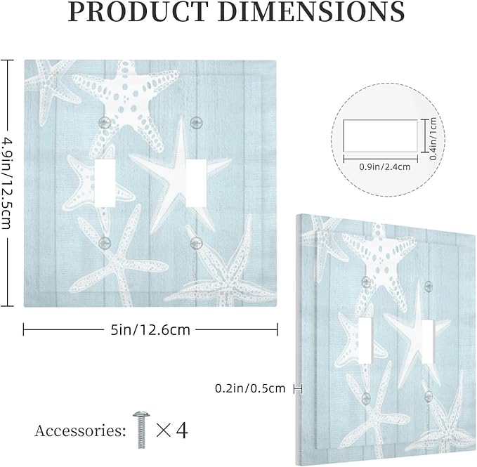 Beach Starfish Vintage Wood Rustic Country Ocean Decorative Switch Plates 2 Gang Double Toggle Outlet Light Switch Cover Wall Plate Electrical Faceplate for Farmhouse Kids Room Decor