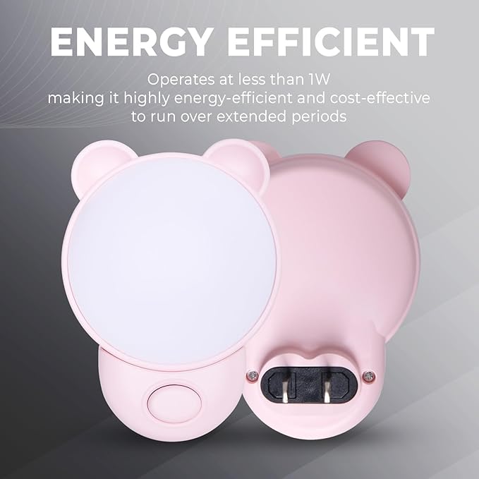 SATONA Cute Bear Night Light Plug - RGB + Soft White 3000K, Dusk to Dawn Nursery Night Light for Kids, Ideal Christmas & Birthday Gifts, Room Decor for Children (Pink)