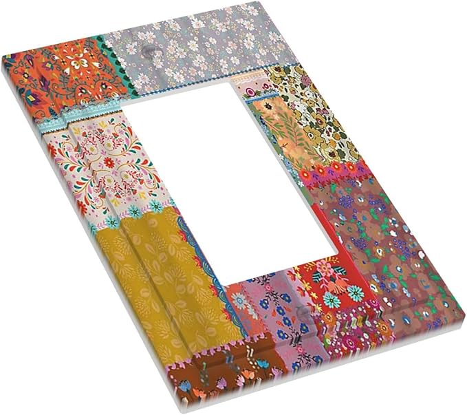 Outlet Covers Boho Patchwork Bohemian Stitching Colorful Floral 1 Gang Wall Plate Single Rocker Light Switch Cover Decorative GFCI Receptacle Cover Electrical Switchplate for Home Decor