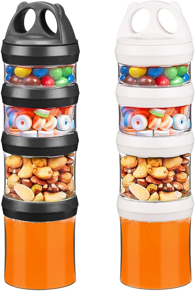 BeneLabel Stackable Food Storage Containers with Twist Lock System - BPA-Free Tritan Containers for Travel, Formula, Protein Powder, Snacks - Leakproof & Dishwasher Safe (Black and White, 31oz per)