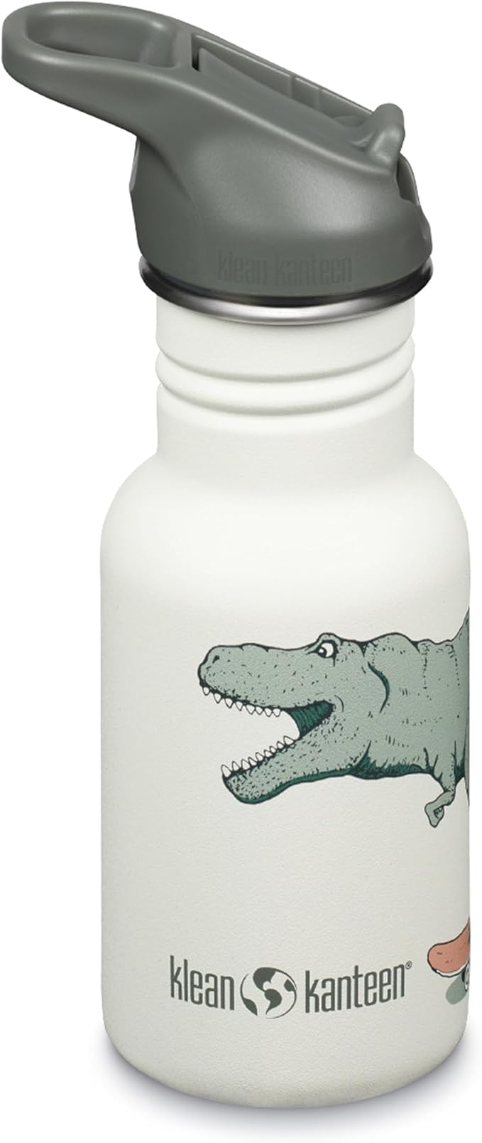 Klean Kanteen 12 oz Classic Kid's Water Bottle with Flip Seal Sport Cap & Straw - 100% Leakproof Cap - Durable Stainless Steel Material - Lightweight & Easy-Grip - BPA-Free - Dino Skates