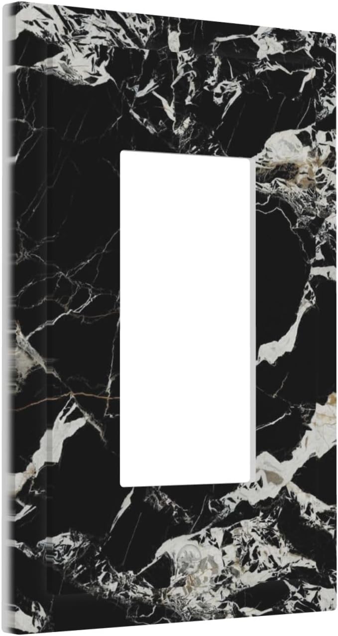 Black Marble Patterns Low Key Luxurious Decorative Outlet Covers 1 Gang Single Rocker Light Switch Cover Plate Wall Plates GFCI Faceplate for Bathroom Kitchen Decor
